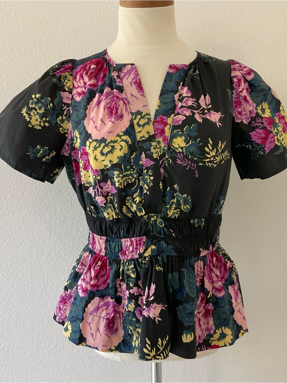 Anthropologie Somerset Black Floral Peplum Blouse Top M - Picture 3 of 16
